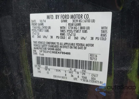 2014 Ford F-150 Stx from USA, damaged, VIN 1FTEX1CM0EKF89486